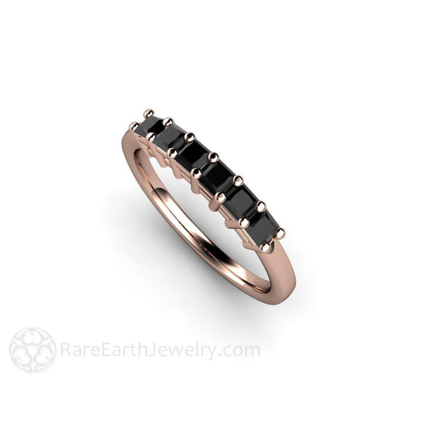 Princess Black Diamond Anniversary Band or Stacking Ring 14K Rose Gold - Rare Earth Jewelry