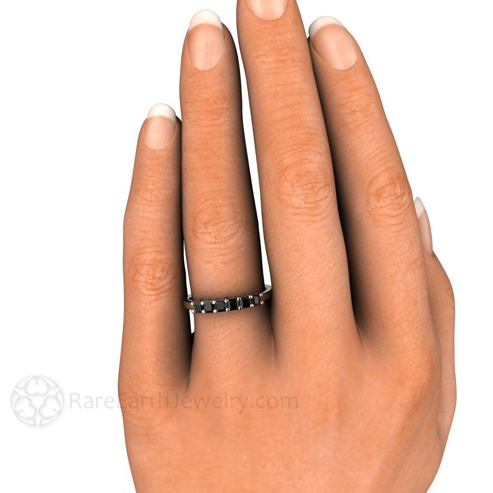 Princess Black Diamond Anniversary Band or Stacking Ring - Rare Earth Jewelry