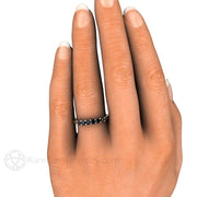 Princess Black Diamond Anniversary Band or Stacking Ring 18K White Gold - Rare Earth Jewelry
