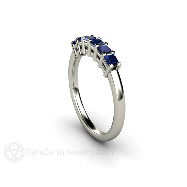 Princess Blue Sapphire Anniversary Band or Stacking Ring Platinum - Rare Earth Jewelry