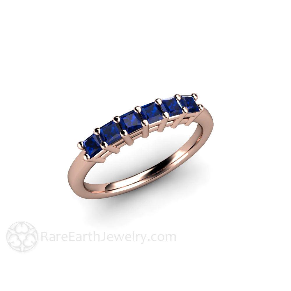 Princess Blue Sapphire Anniversary Band or Stacking Ring - Rare Earth Jewelry