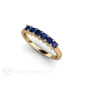 Princess Blue Sapphire Anniversary Band or Stacking Ring 14K Yellow Gold - Rare Earth Jewelry