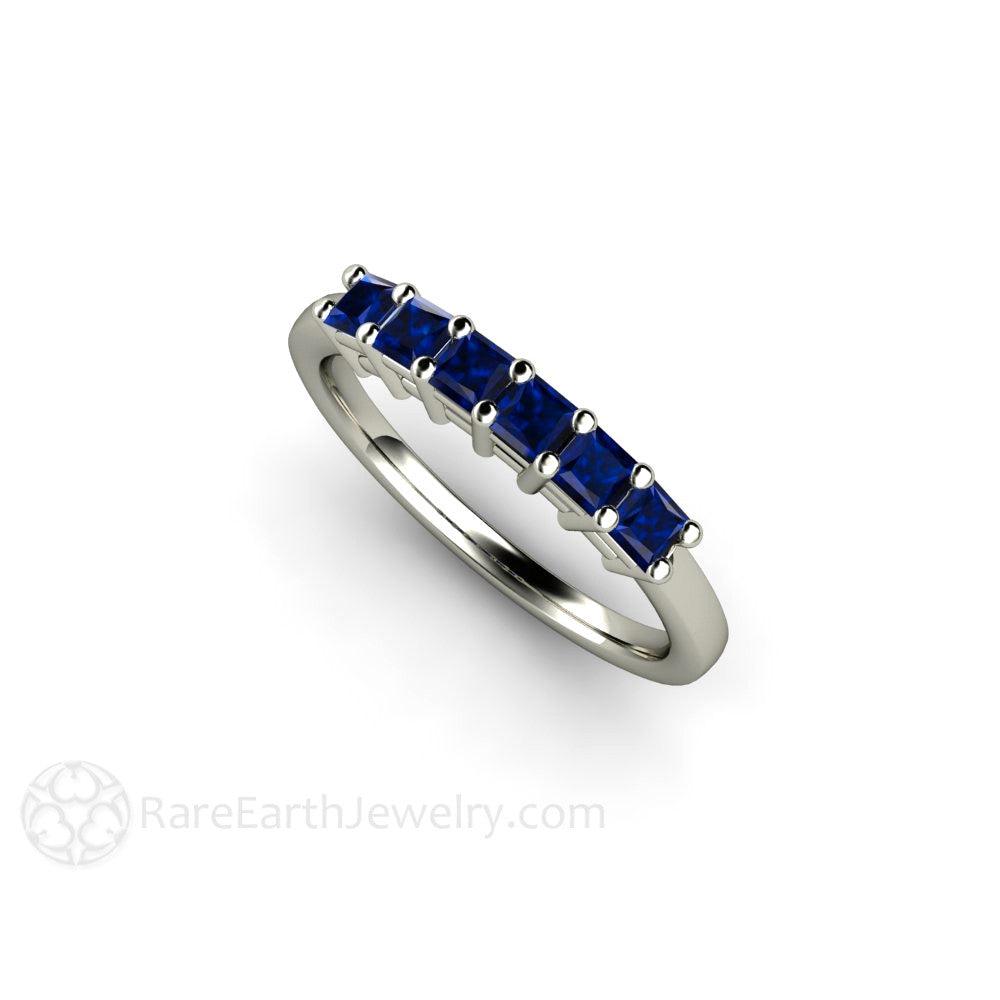 Princess Blue Sapphire Anniversary Band or Stacking Ring - Rare Earth Jewelry