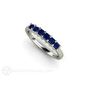 Princess Blue Sapphire Anniversary Band or Stacking Ring 18K White Gold - Rare Earth Jewelry