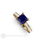 Rare Earth Jewelry Sapphire Wedding Ring with Diamonds 18K Yellow Gold Cathedral Setting