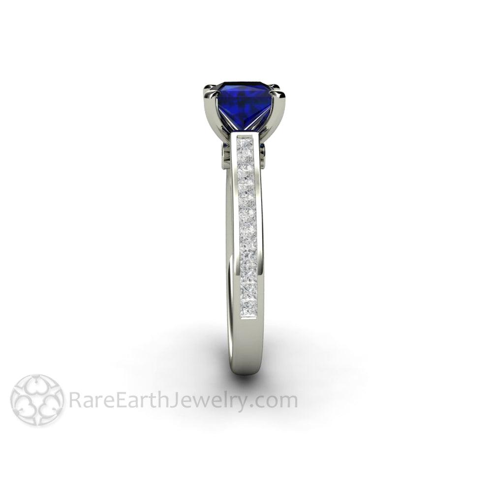 Princess Cut Blue Sapphire Engagement Ring Diamond Accented
