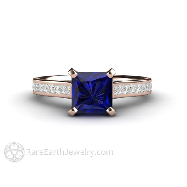 Rare Earth Jewelry 18K Rose Gold Princess Blue Sapphire Engagement Ring