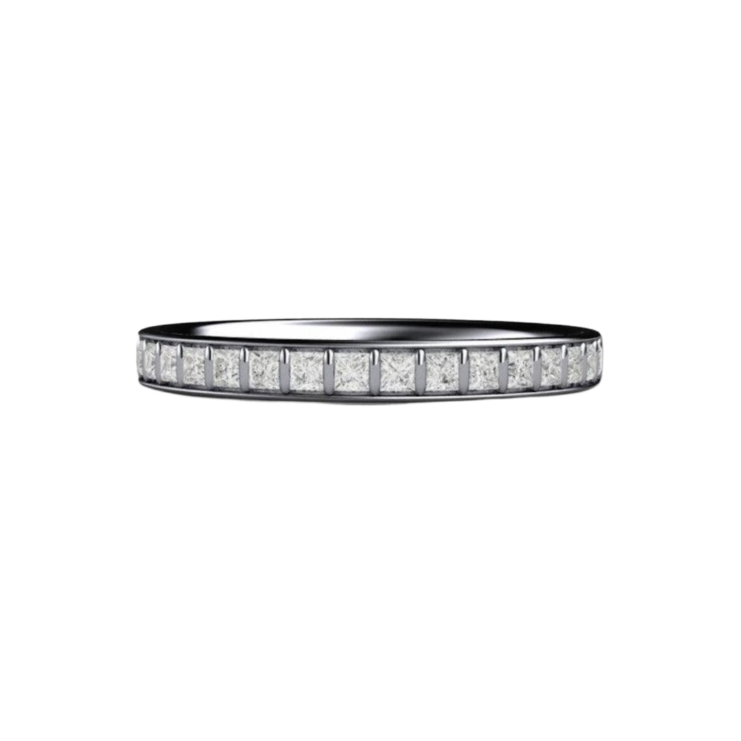 Princess Cut Diamond Band, Bar Set Modern Diamond Wedding Ring or Anniversary Band in Platinum | Rare Earth Jewelry