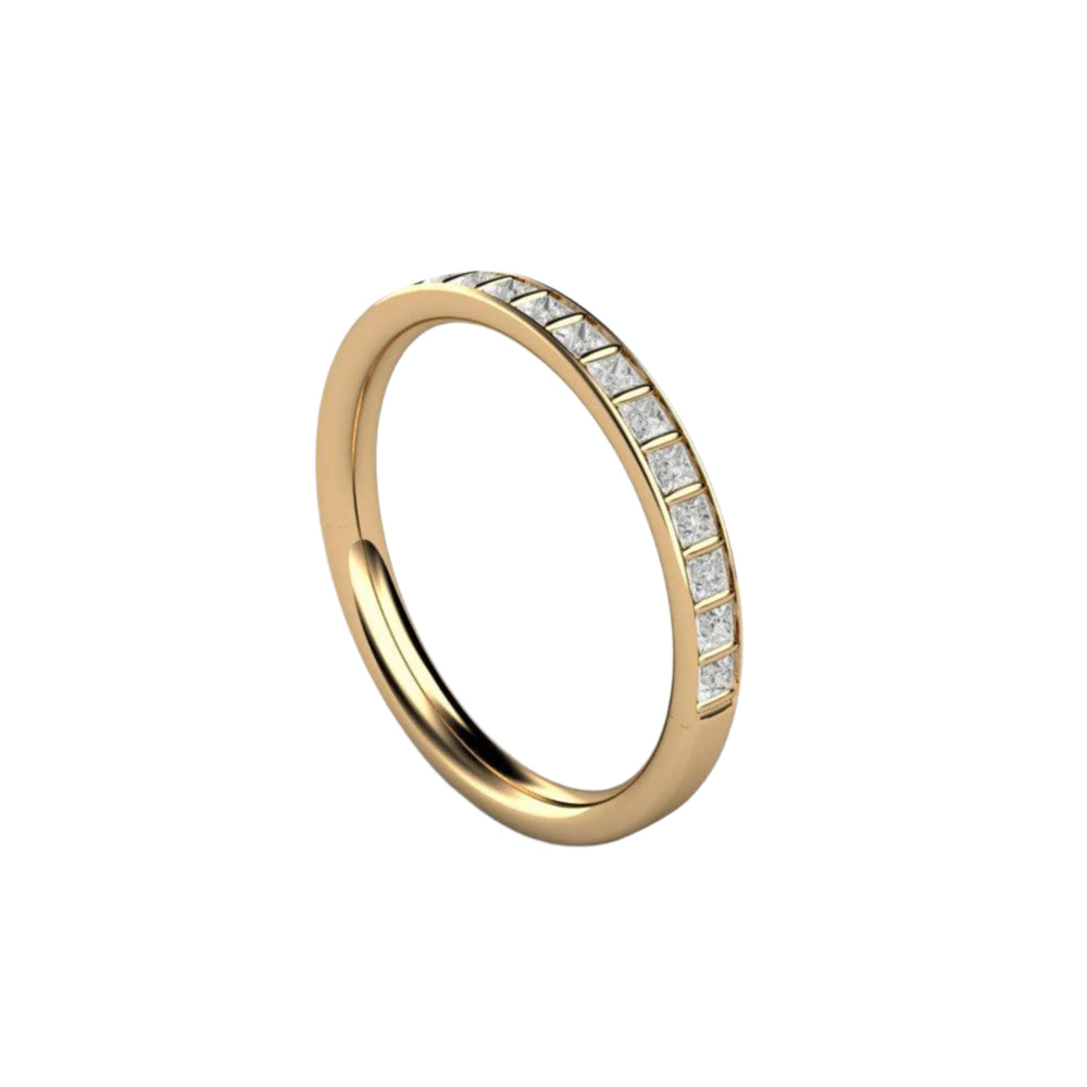 Princess Cut Diamond Wedding Band in Yellow Gold, Contemporary  Diamond Wedding Ring, Unique Stacking Ring | Rare Earth Jewelry