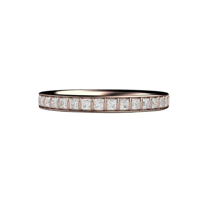 Princess Cut Diamond Wedding Band, Bar Set Modern Square Diamond Ring or Anniversary Band in Rose Gold | Rare Earth Jewelry