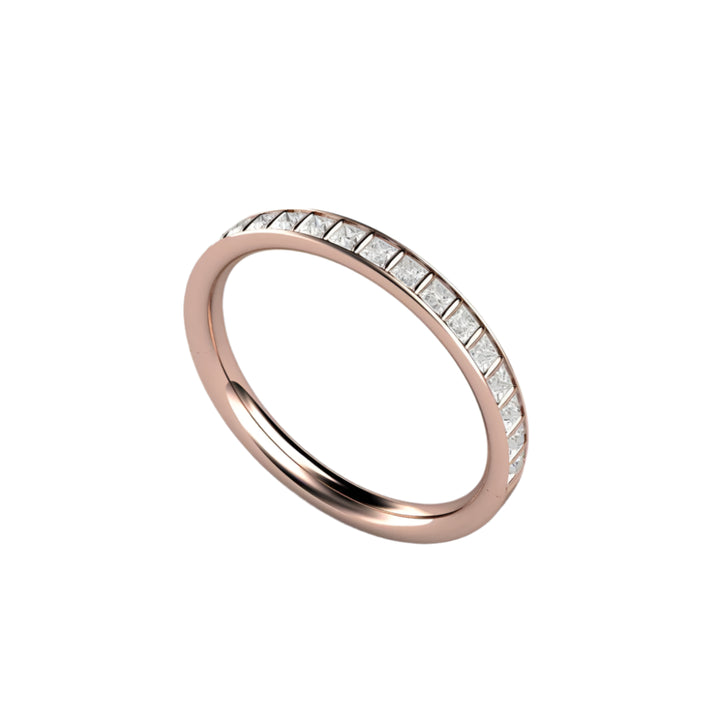 Princess Cut Diamond Band in 18K Rose Gold, Contemporary Square Diamond Wedding Band, April Birthstone Ring | Rare Earth Jewelry