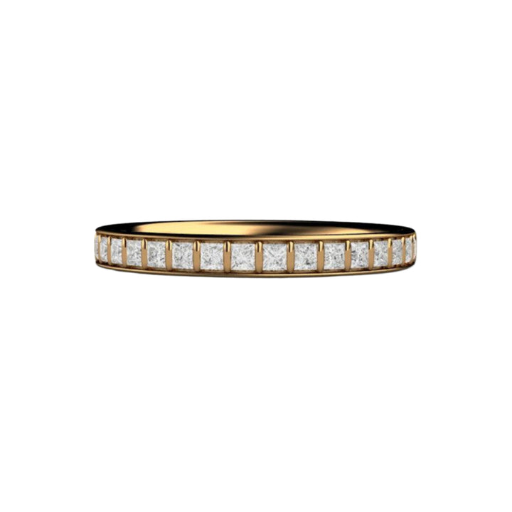 Princess Cut Diamond Band, Bar Set Modern Diamond Wedding Ring or Anniversary Band in 18K Yellow Gold | Rare Earth Jewelry