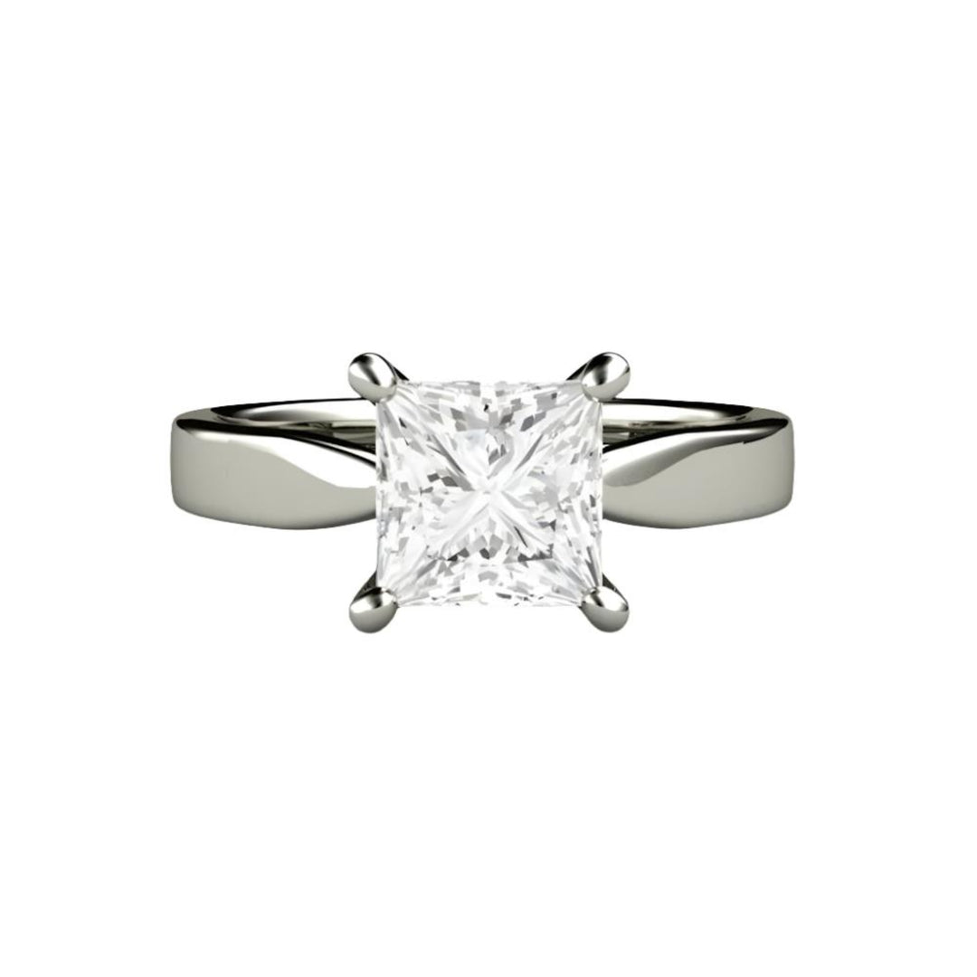 Princess Cut Moissanite Engagement Ring | Classic 4-Prong Wide Band Solitaire in Gold or Platinum | Rare Earth Jewelry