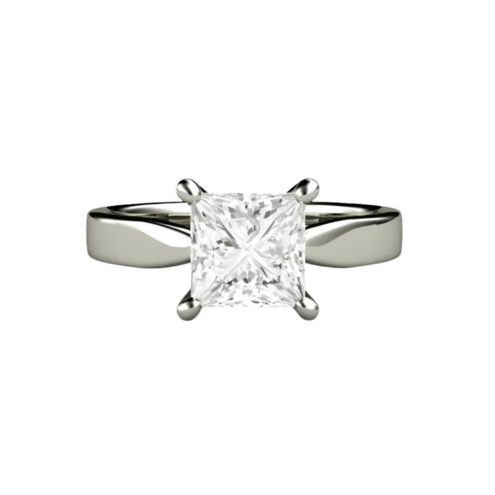 Princess Cut Moissanite Engagement Ring | Classic 4-Prong Wide Band Solitaire in Gold or Platinum | Rare Earth Jewelry