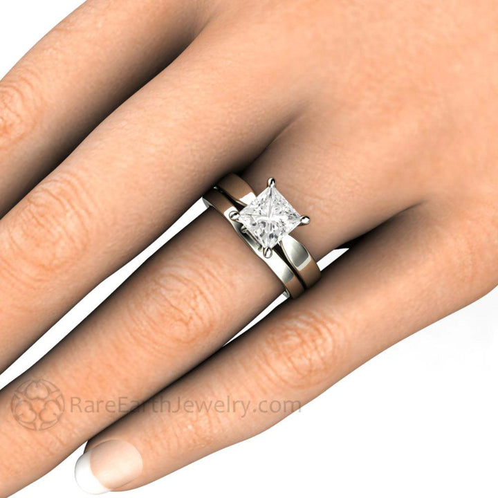 Princess Solitaire Engagement Ring 4 Prong Classic Forever One Moissanite, Rare Earth Jewelry