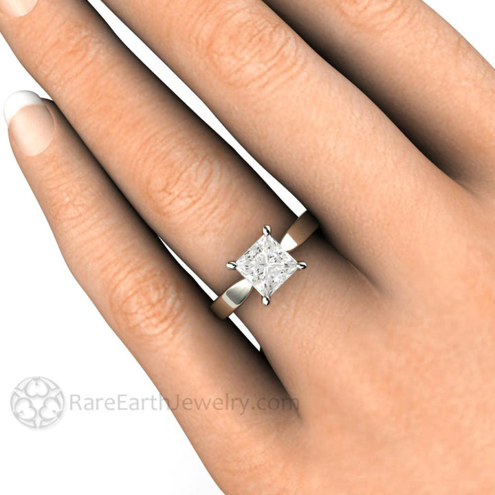 Princess Solitaire Engagement Ring 4 Prong Classic Forever One Moissanite, Rare Earth Jewelry