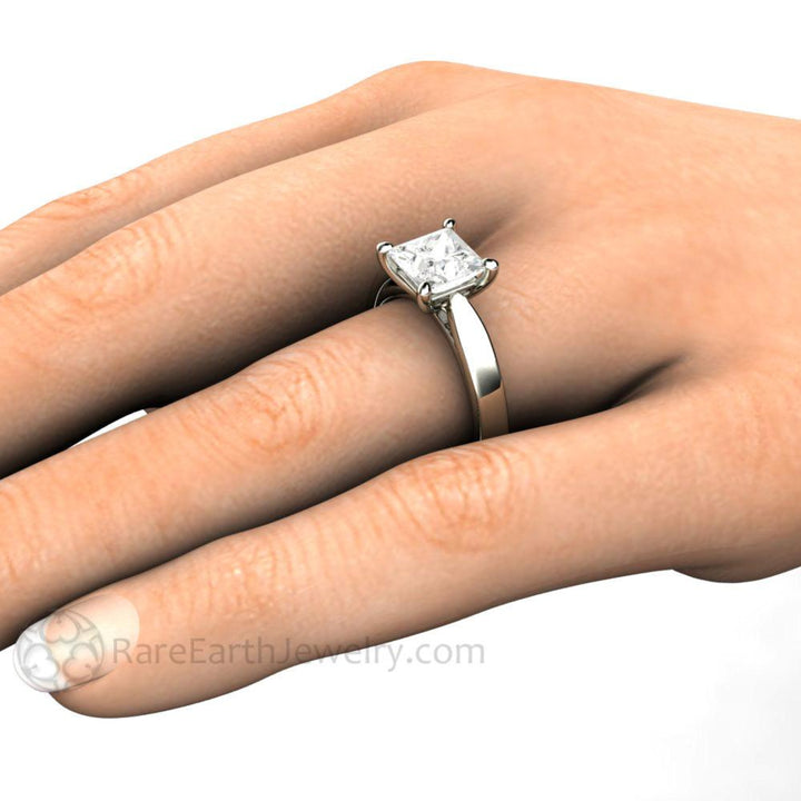 Princess Solitaire Engagement Ring 4 Prong Classic Forever One Moissanite, Rare Earth Jewelry