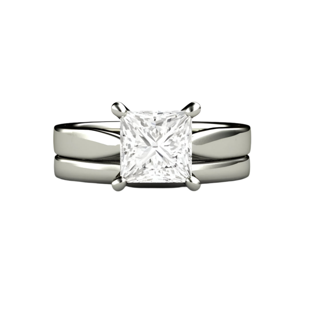 Princess Solitaire Engagement Ring 4 Prong Classic Forever One Moissanite, Rare Earth Jewelry