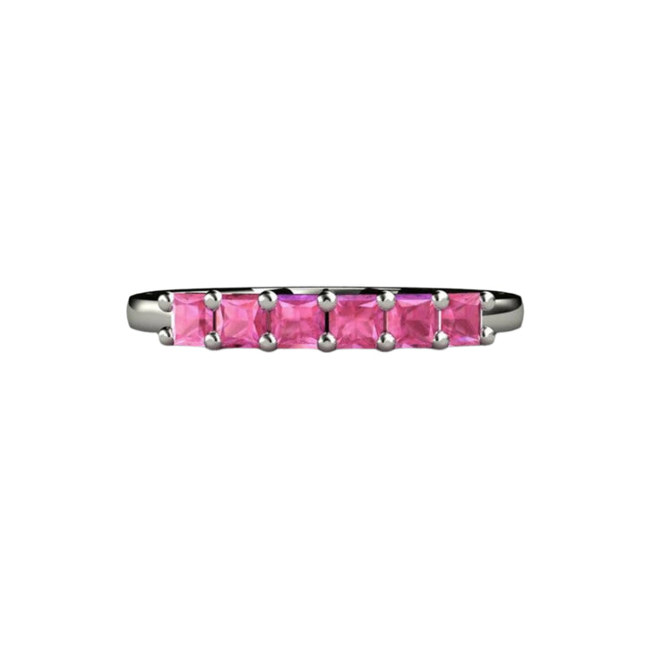 Pink Sapphire Princess Anniversary Band or Stacking Ring, Rare Earth Jewelry