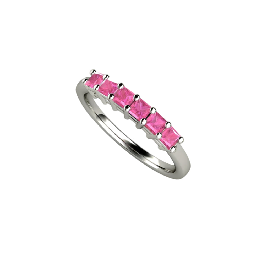 Pink Sapphire Princess Anniversary Band or Stacking Ring, Rare Earth Jewelry