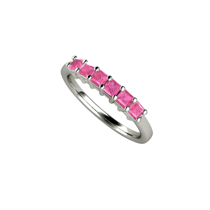 Pink Sapphire Princess Anniversary Band or Stacking Ring, Rare Earth Jewelry