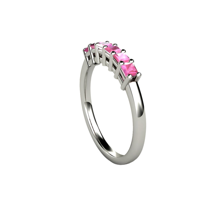 Pink Sapphire Princess Anniversary Band or Stacking Ring, Rare Earth Jewelry