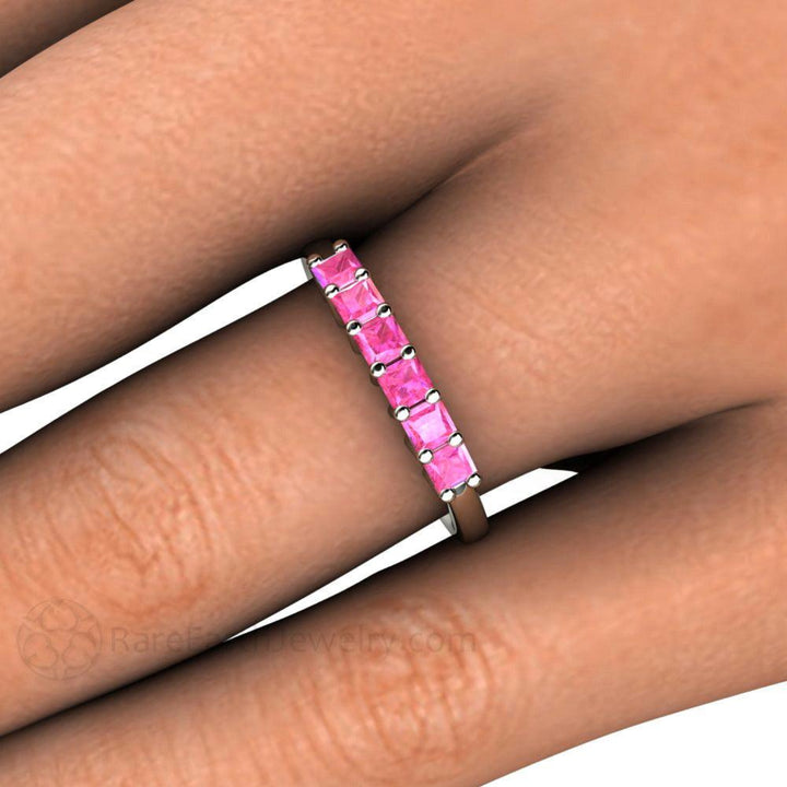Pink Sapphire Princess Anniversary Band or Stacking Ring, Rare Earth Jewelry