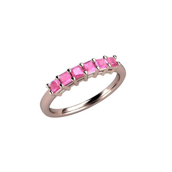 Pink Sapphire Princess Anniversary Band or Stacking Ring, Rare Earth Jewelry