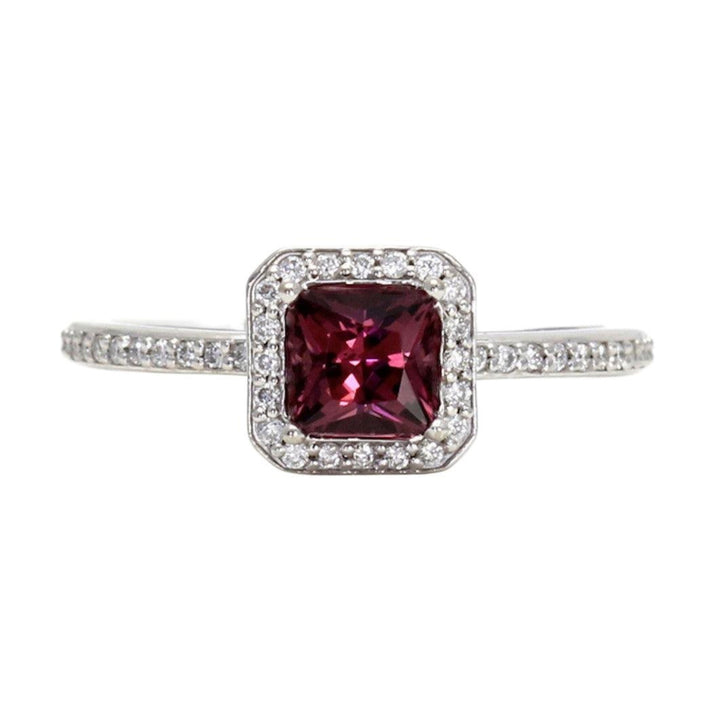 Princess Cut Rhodolite Garnet Ring with Diamonds January Birthstone, Rare Earth Jewelry