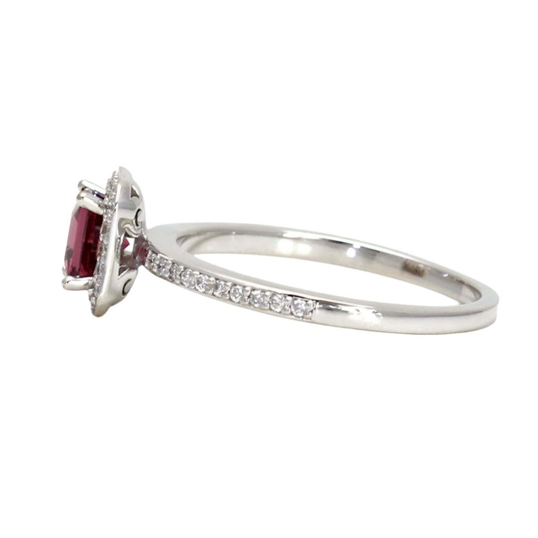 Princess Cut Rhodolite Garnet Ring with Diamonds January Birthstone, Rare Earth Jewelry