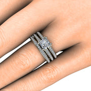 Princess Diamond Engagement Ring 1ct Double Band Split Shank Solitaire Platinum - Wedding Set - Rare Earth Jewelry