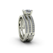 Princess Diamond Engagement Ring 1ct Double Band Split Shank Solitaire - 14K White Gold - Wedding Set - April - Diamond - Princess Square - Rare Earth Jewelry
