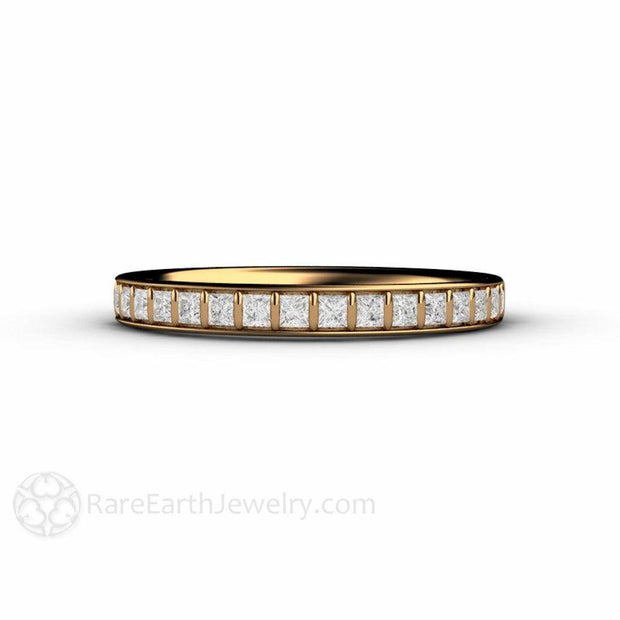 Princess Diamond Wedding Ring or Anniversary Band 18K Yellow Gold - Rare Earth Jewelry