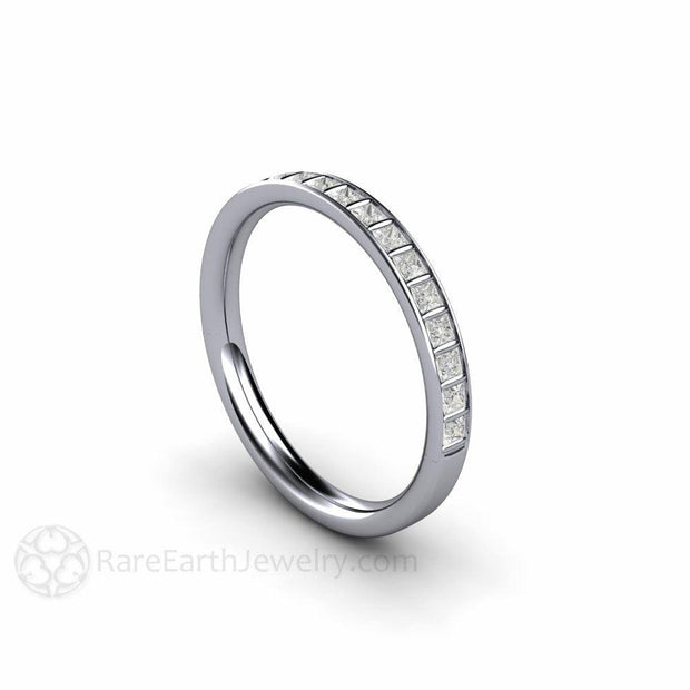 Princess Diamond Wedding Ring or Anniversary Band Platinum - Rare Earth Jewelry
