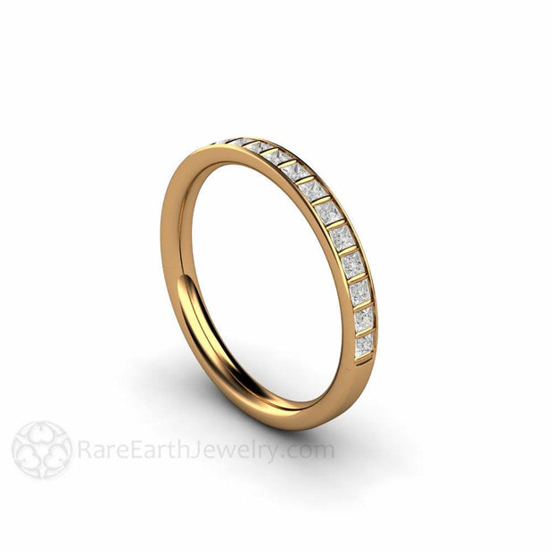 Princess Diamond Wedding Ring or Anniversary Band 18K Yellow Gold - Rare Earth Jewelry