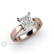 Princess Solitaire Engagement Ring 4 Prong Classic Forever One Moissanite 14K Rose Gold - Engagement Only - Rare Earth Jewelry