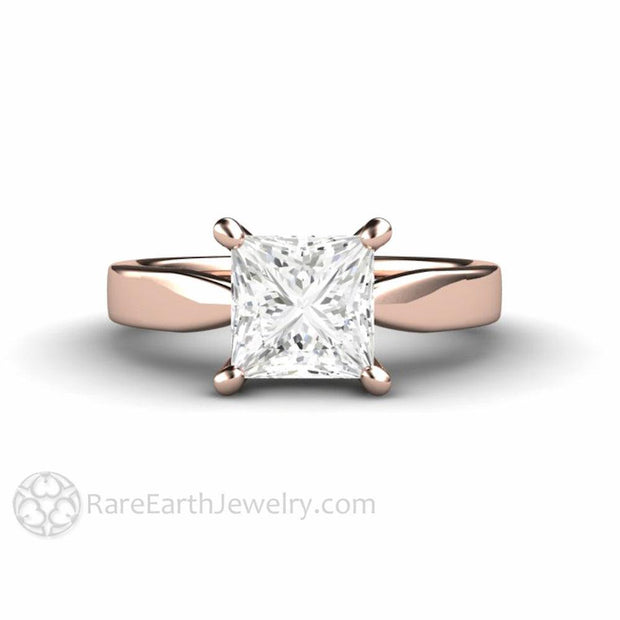 Princess Solitaire Engagement Ring 4 Prong Classic Forever One Moissanite 18K Rose Gold - Engagement Only - Rare Earth Jewelry