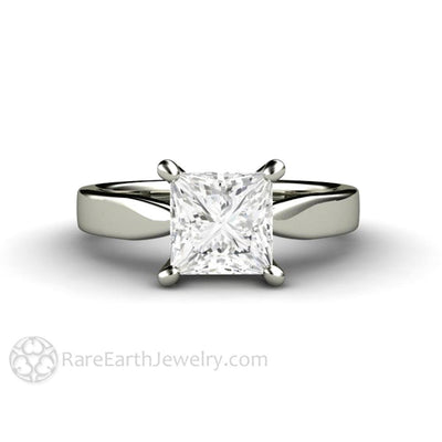 Princess Solitaire Engagement Ring 4 Prong Classic Forever One Moissanite 14K White Gold - Engagement Only - Rare Earth Jewelry