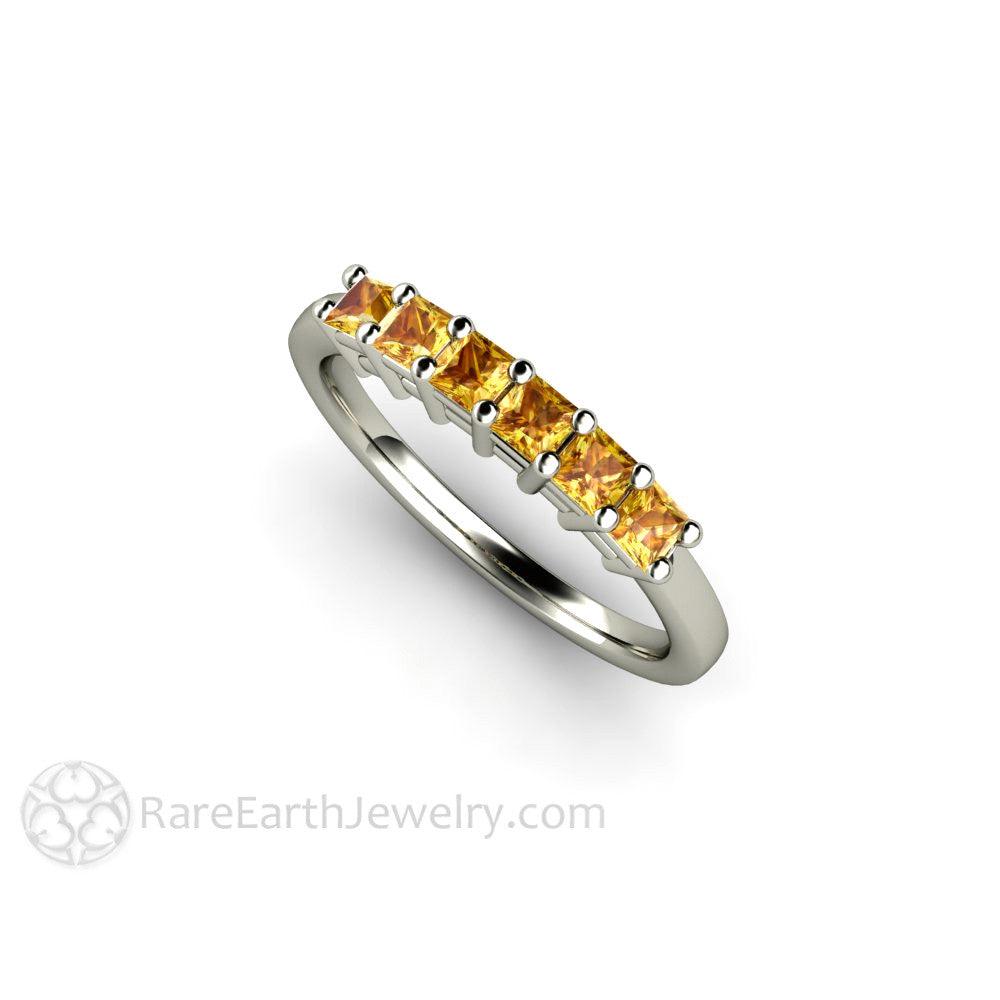 Princess Yellow Sapphire Anniversary Band or Stacking Ring - Rare Earth Jewelry