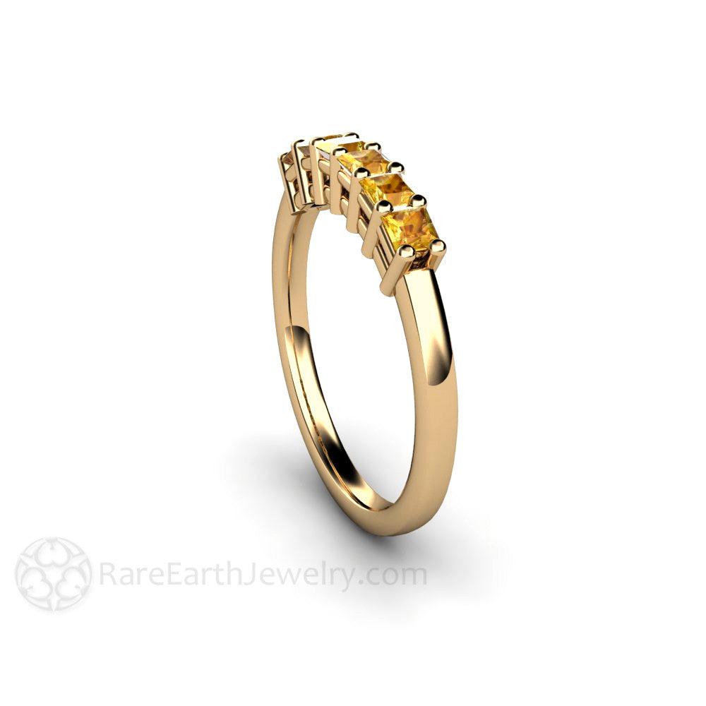 Princess Yellow Sapphire Anniversary Band or Stacking Ring - Rare Earth Jewelry