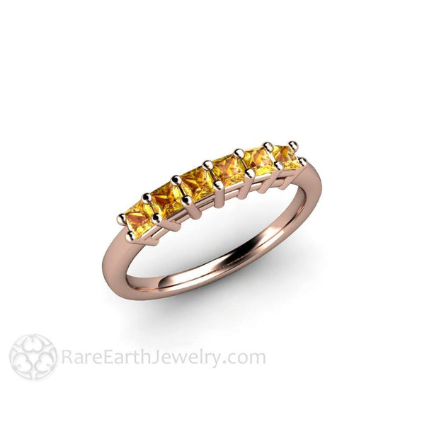Princess Yellow Sapphire Anniversary Band or Stacking Ring 14K Rose Gold - Rare Earth Jewelry