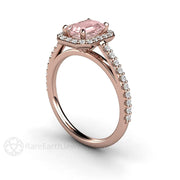 Radiant Emerald Cut Pink Moissanite Engagement Ring Pave Diamond Halo - 14K Rose Gold - Engagement Only - Emerald Octagon - Halo - Moissanite - Rare Earth Jewelry