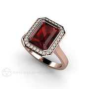 Red Garnet Ring Bezel Set Engagement with Diamond Halo 14K Rose Gold - Rare Earth Jewelry