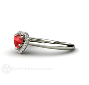 Red Heart Sapphire Ring Engagement or Promise Ring 18K White Gold - Rare Earth Jewelry