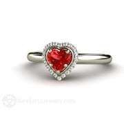 Red Heart Sapphire Ring Engagement or Promise Ring 18K White Gold - Rare Earth Jewelry