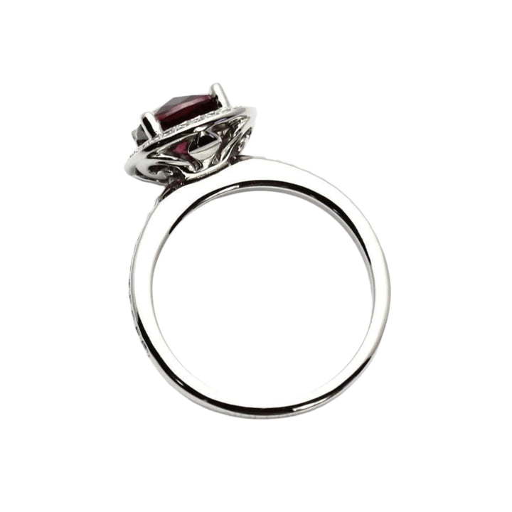 Rhodolite Garnet Engagement Ring, Profile view January Birthstone in 14K or 18K Gold or Platinum | Rare Earth Jewelry