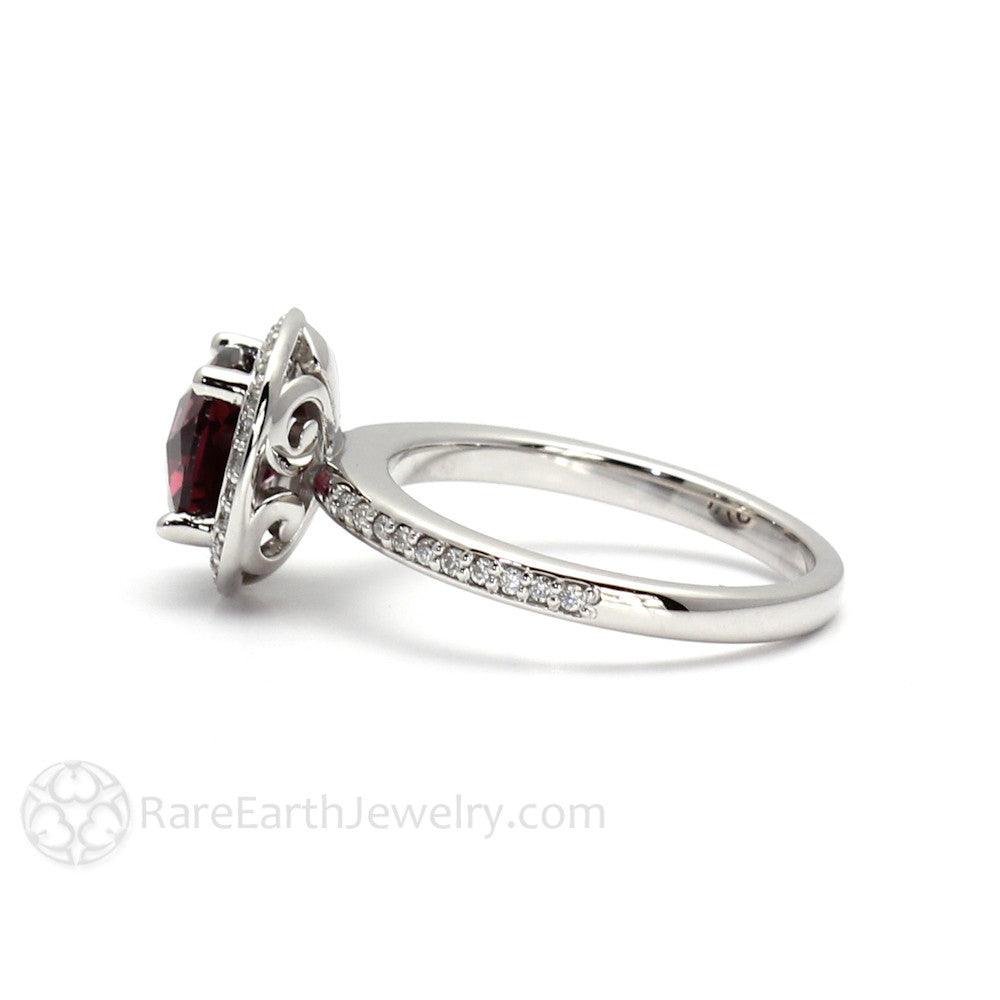 Rhodolite Garnet Ring Cushion Cut Diamond Halo January Birthstone - Rare Earth Jewelry