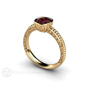 Rhodolite Garnet Solitaire Ring Vintage Bezel with Filigree 14K Yellow Gold - Rare Earth Jewelry