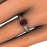 Rhodolite Garnet Solitaire Ring Vintage Bezel with Filigree 18K White Gold - Rare Earth Jewelry