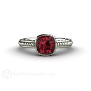 Rhodolite Garnet Solitaire Ring Vintage Bezel with Filigree 14K White Gold - Rare Earth Jewelry